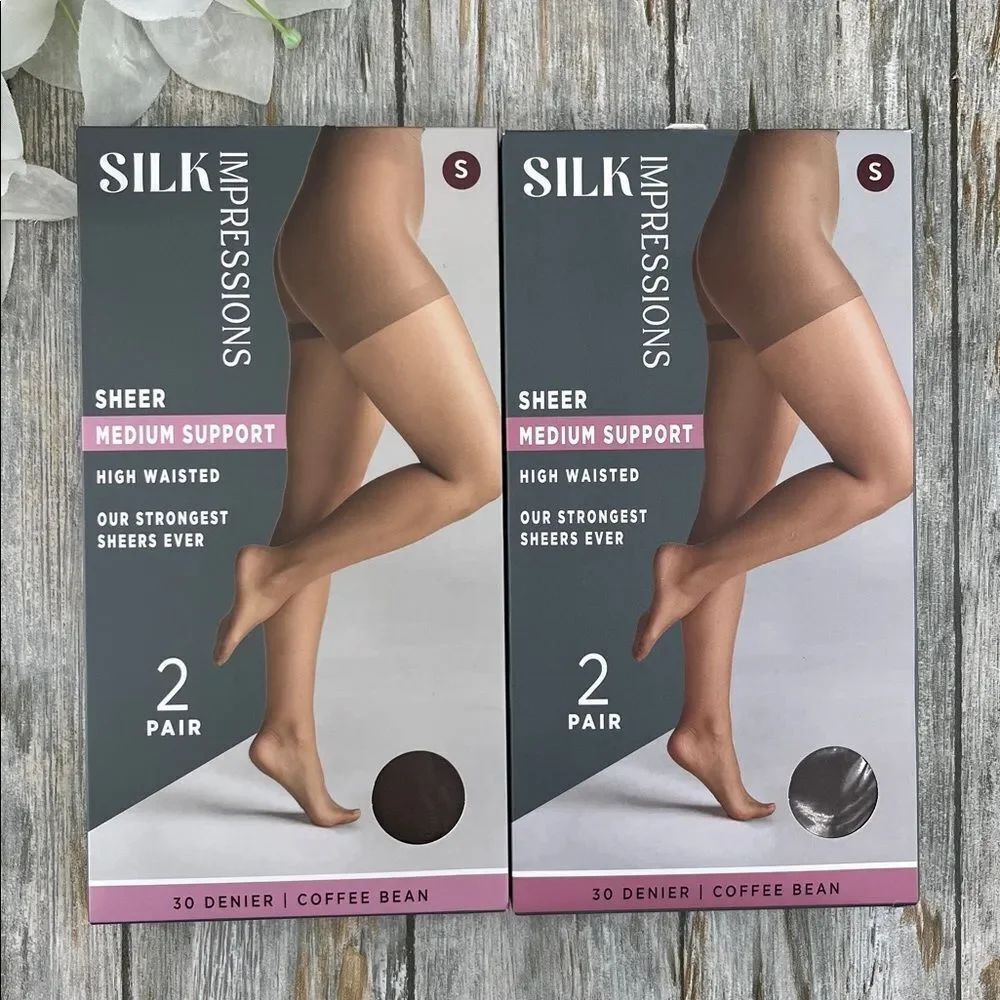 Silk Impressions Shimmer Sheer Pantyhose Stockings 30 Denier Sheer 2, 2-Packs S